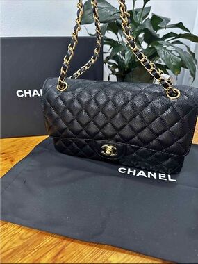 CHANEL Black Quilted Flap Shoulder Bag with Gold Hardware